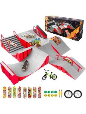 14-in-1 Finger Skateboard Park Set for Kids | 8 Mini Skateboards & Bike Fun